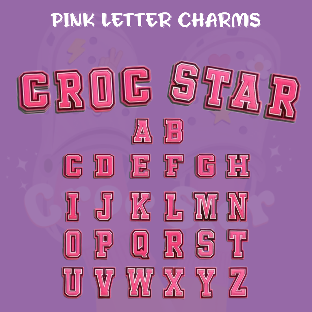 Pink alphabet Croc charms great for spelling names or custom words.