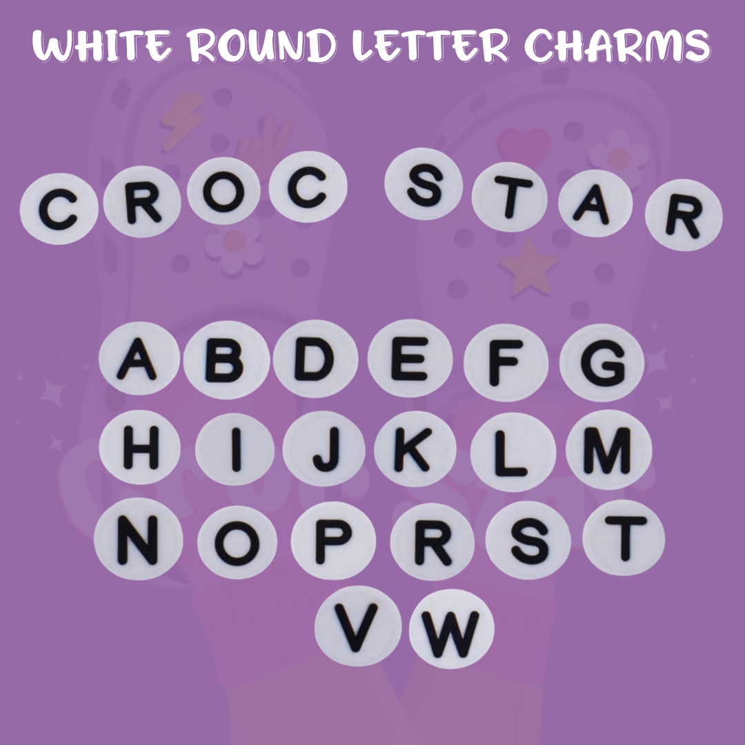 White Round Letter & Initial Croc Charms – A to Z