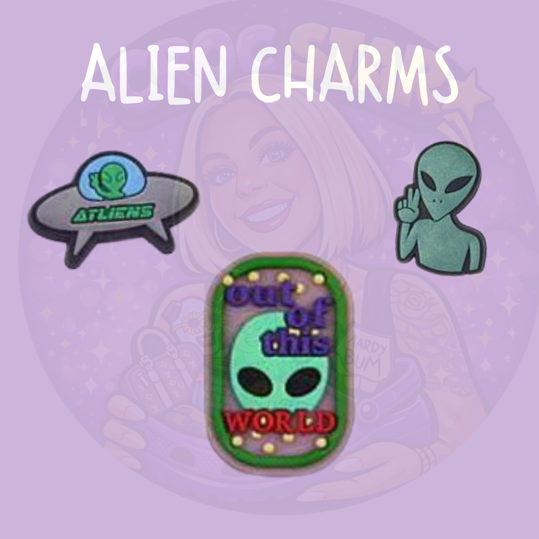 Alien Croc charms featuring UFO and Out Of This World space designs