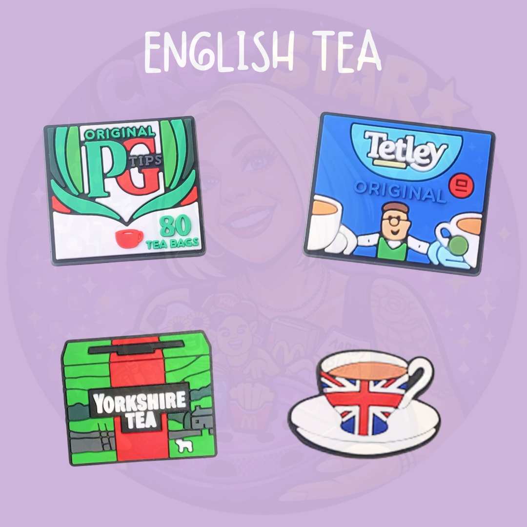 Individual English tea-themed decorative shoe charm