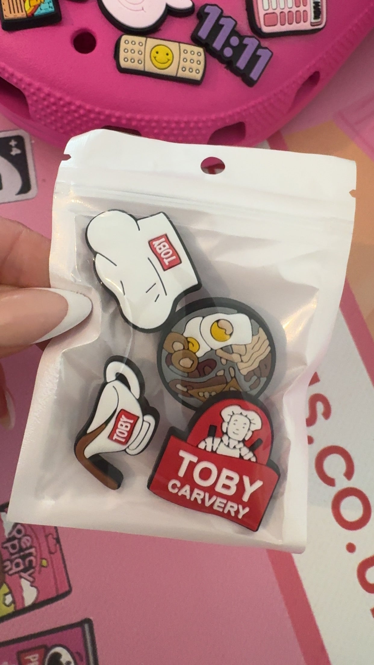 Colourful PVC shoe charms inspired by a classic Sunday roast theme
