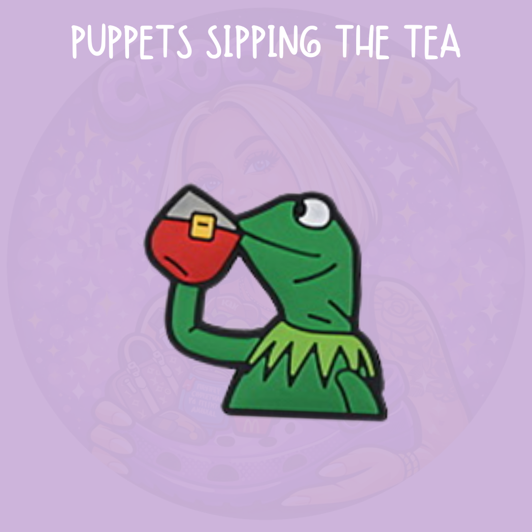 Kermit the Frog spilling the tea Croc charm from The Muppets