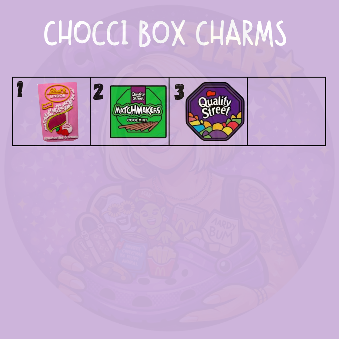Colourful chocolate box shoe charm collection