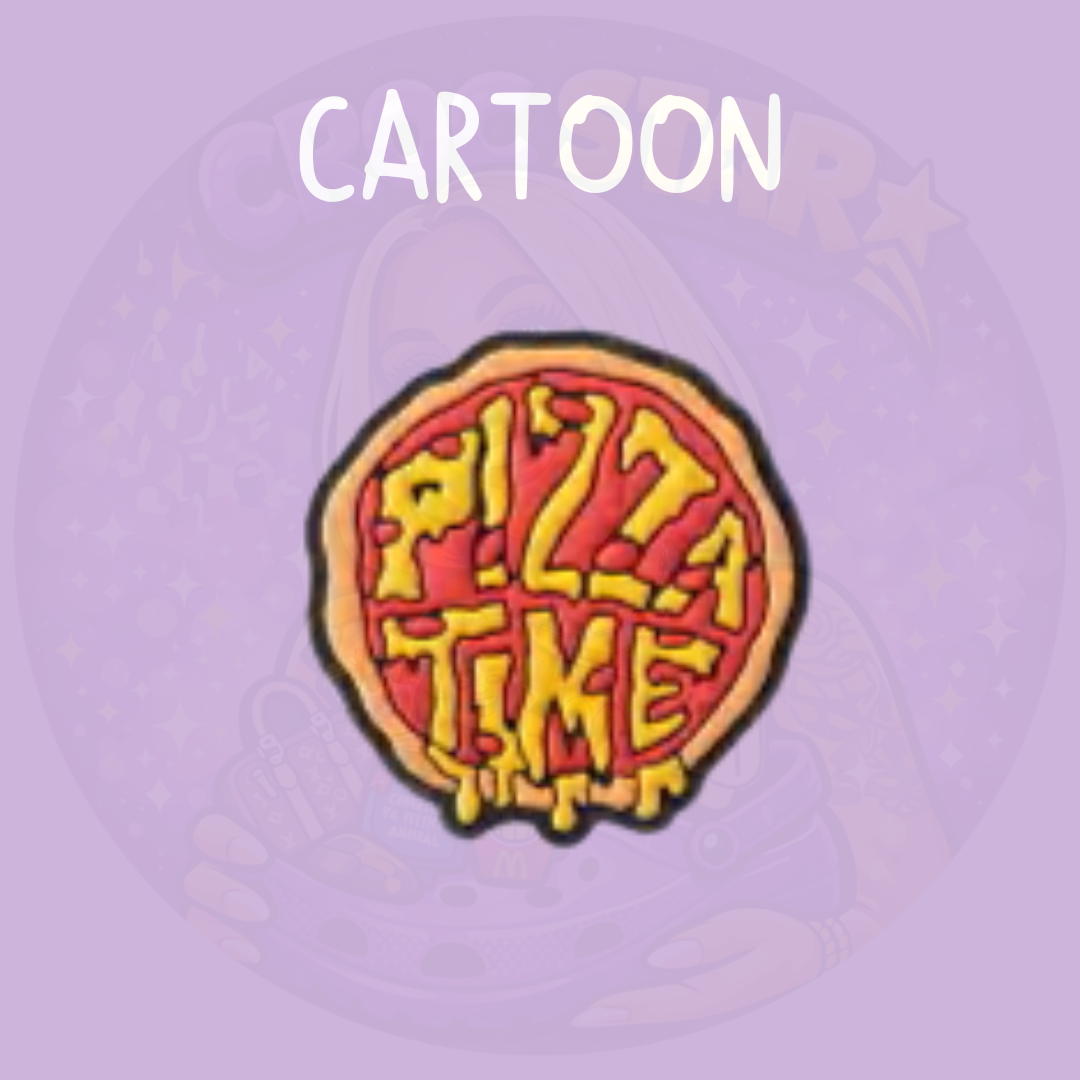 funny pizza croc charm with meme style text