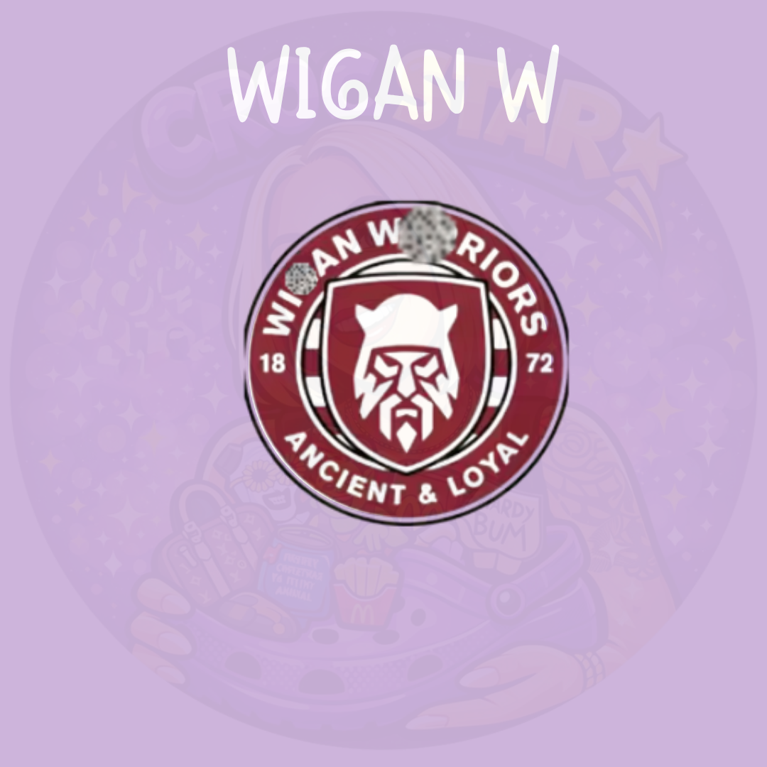 Wigan Warriors Croc charm featuring the Wigan Warriors rugby league club crest with warrior face and Ancient & Loyal design