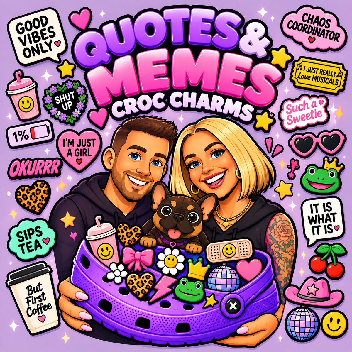 Funny Croc Charms featuring quotes, memes, jokes, sarcastic sayings and humorous designs for adding personality to your shoes