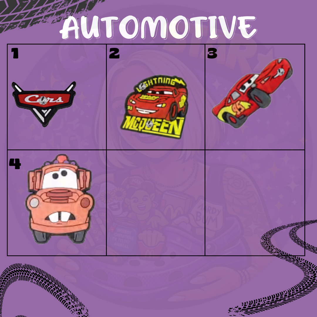 Cartoon car Croc charms set featuring colorful animated vehicles – fun shoe accessories for kids"

"Bright and playful car-themed Croc charms in cartoon style – perfect for little car lovers"

"Croc shoe charms with cartoon cars, trucks, and race cars – vibrant and fun designs"

"Animated car Croc charms set – includes sports cars, monster trucks, and construction vehicles"

"Fun cartoon car Croc charms for kids’ shoes – ideal for customizing Crocs with vehicle designs