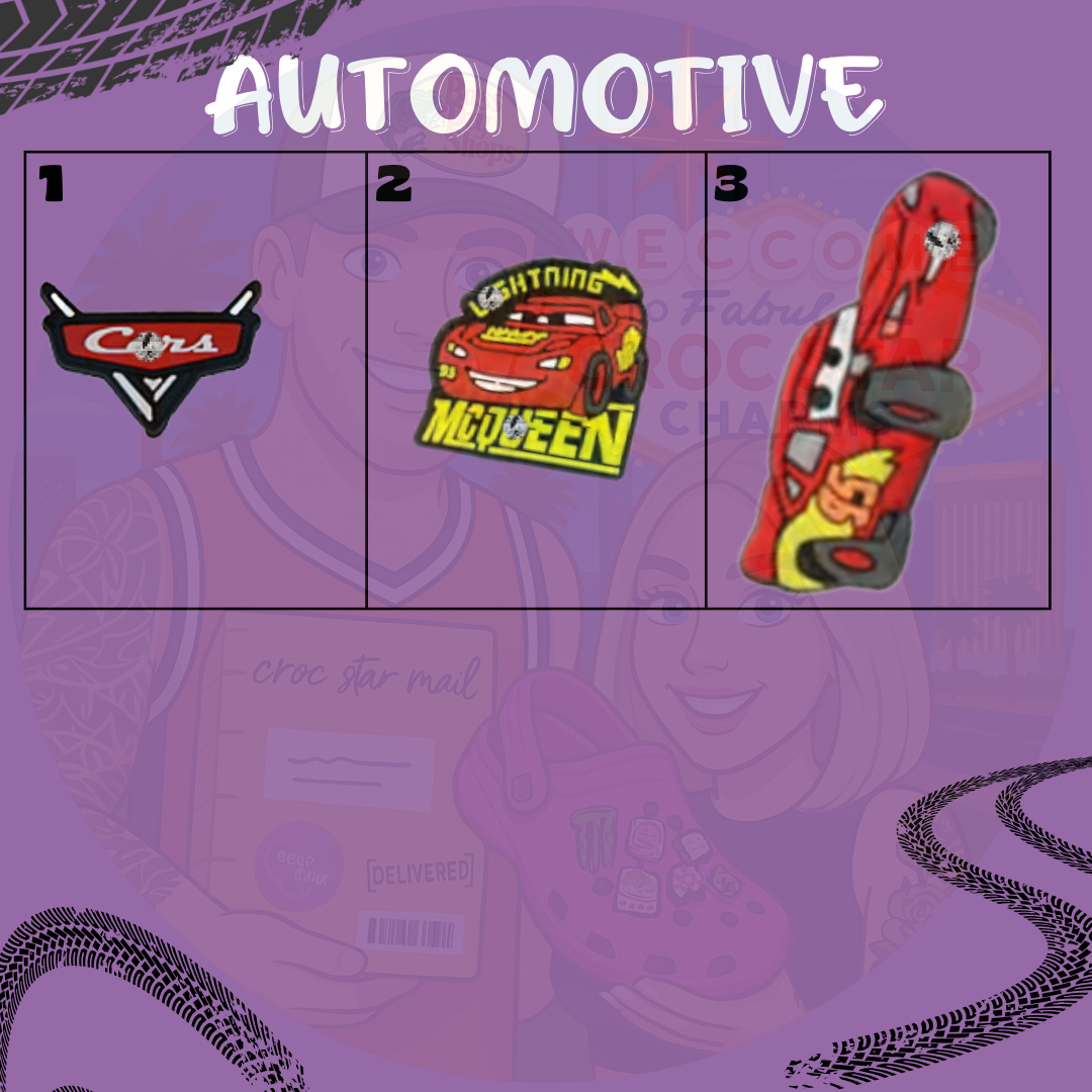 Cartoon car Croc charms set featuring colorful animated vehicles – fun shoe accessories for kids"

"Bright and playful car-themed Croc charms in cartoon style – perfect for little car lovers"

"Croc shoe charms with cartoon cars, trucks, and race cars – vibrant and fun designs"

"Animated car Croc charms set – includes sports cars, monster trucks, and construction vehicles"

"Fun cartoon car Croc charms for kids’ shoes – ideal for customizing Crocs with vehicle designs
