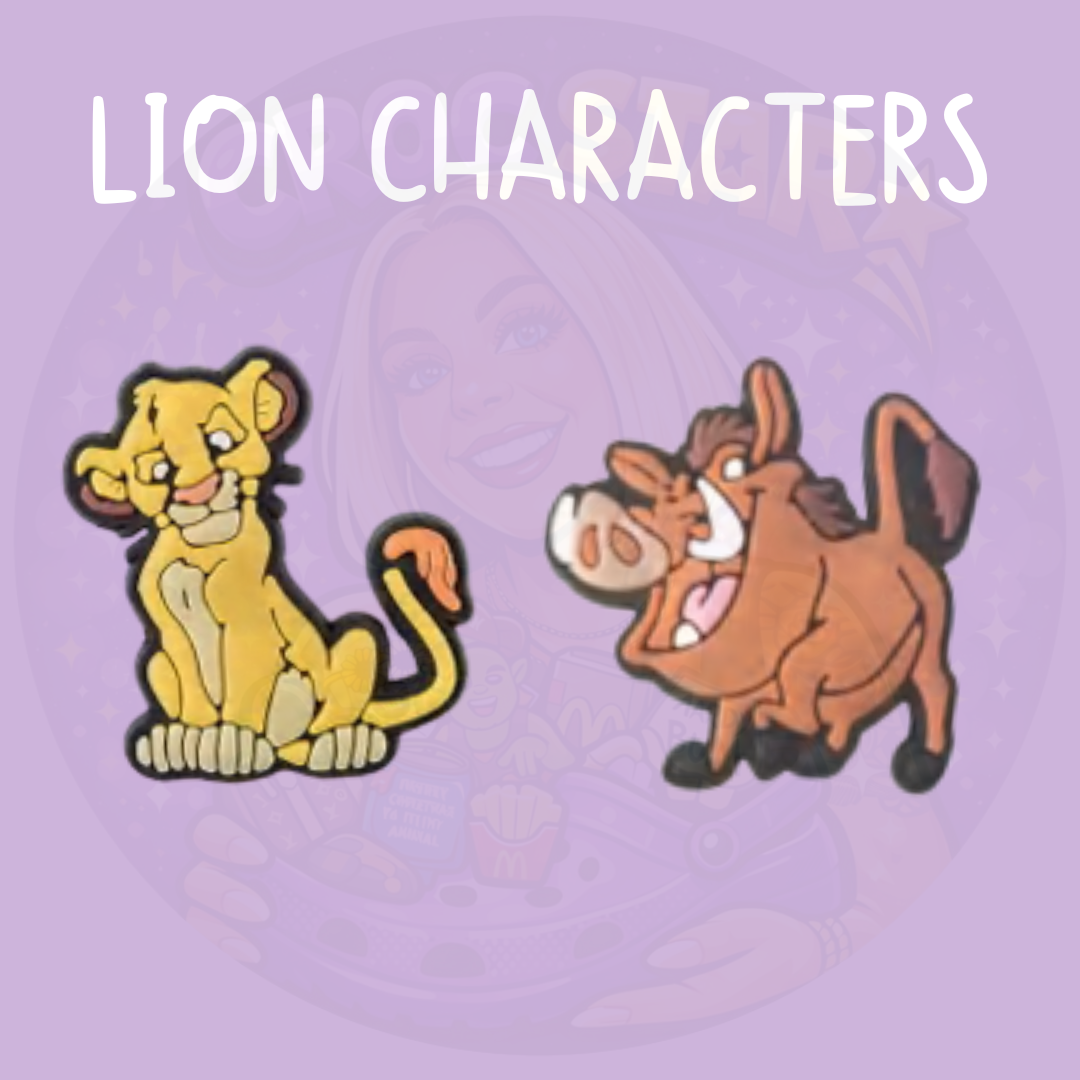 Safari themed croc charms with lion cub inspired character