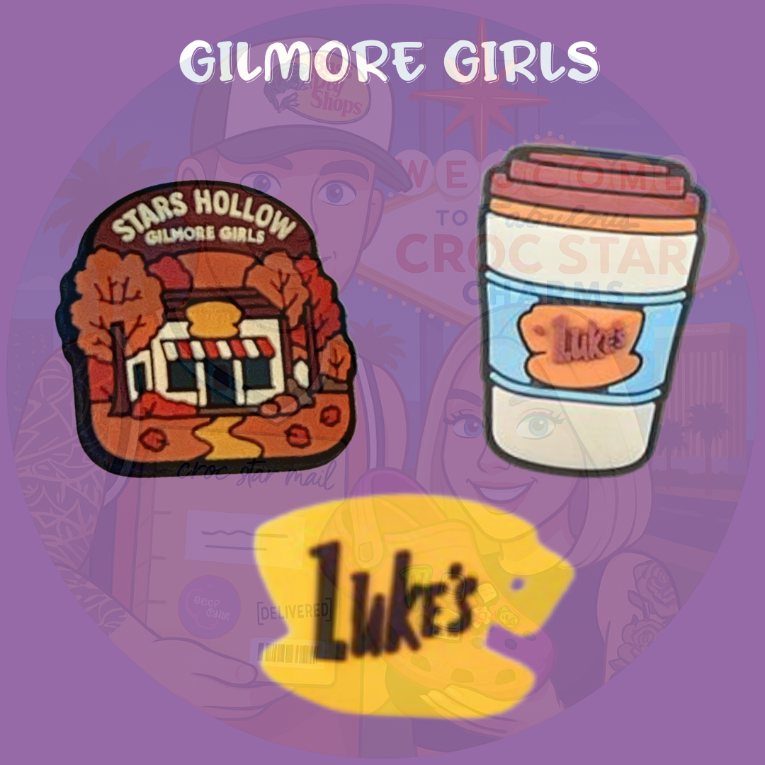 Cozy coffee-themed Croc charms in warm autumn colors”

“Small-town inspired Croc charms with coffee cups and books”

“Fall aesthetic Croc charms on brown and cream Crocs shoes”

“Book and latte Croc charms flat lay – cozy aesthetic accessories”

“Cozy coffee Croc charms gift set for fall lovers and comfort TV fans