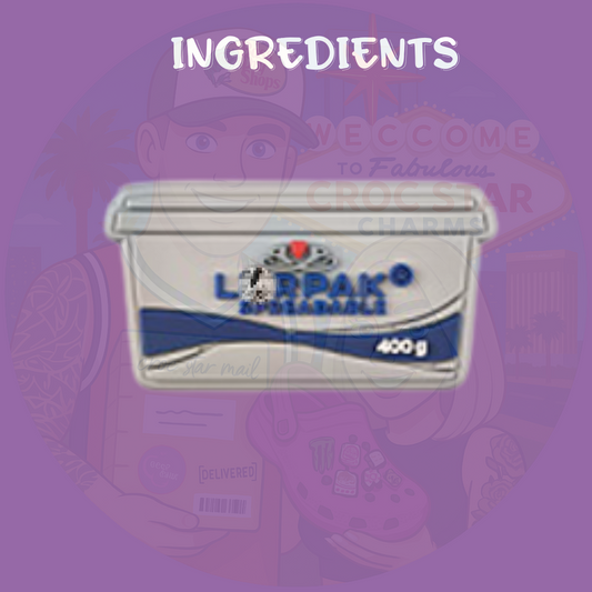 A cute collection of Croc charms shaped like everyday cooking ingredients, including a butter stick, a bottle of oil, a salt shaker, and a carton of eggs. Made from colorful, soft rubber, these charms add a playful and tasty touch to Crocs footwear.