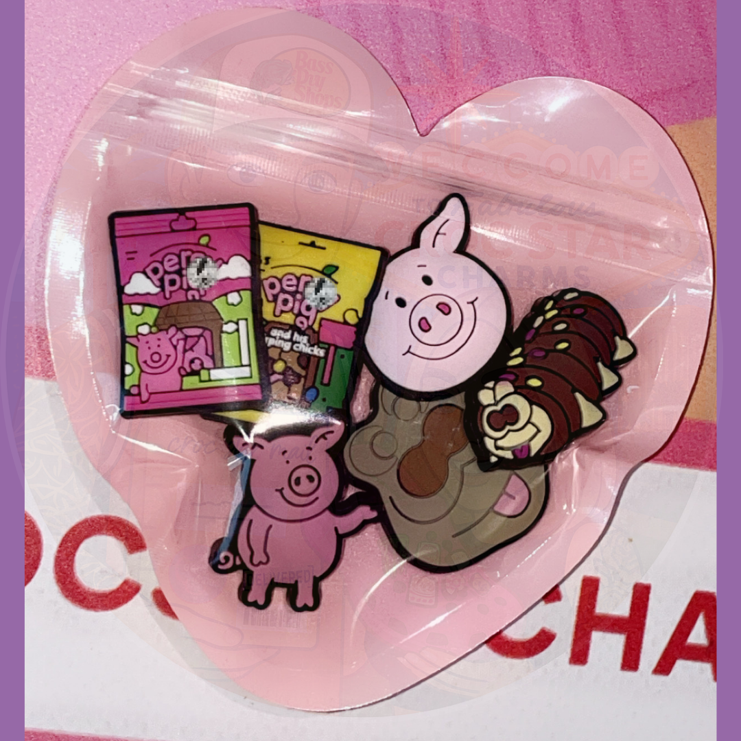 Assorted croc charms collection pack and bundle pack for shoes with colourful decorative shoe charms, themed charms for Crocs™, sandals and footwear accessories, fun and trendy charms set for kids and adults, mixed design croc shoe accessories with hearts, stars, emojis, animals and seasonal motifs, premium collectible pack of shoe charms ideal for personalization, gift set, bulk croc charms bundle M&S themed croc charms, colin caterpillar, percy pig croc charms croc charm bundle pack assorted styles 