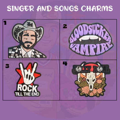 Pop star and song lyric shoe charms – music-themed clog accessories featuring microphones, music notes, and fun quotes – perfect for music lovers and trendsetters."