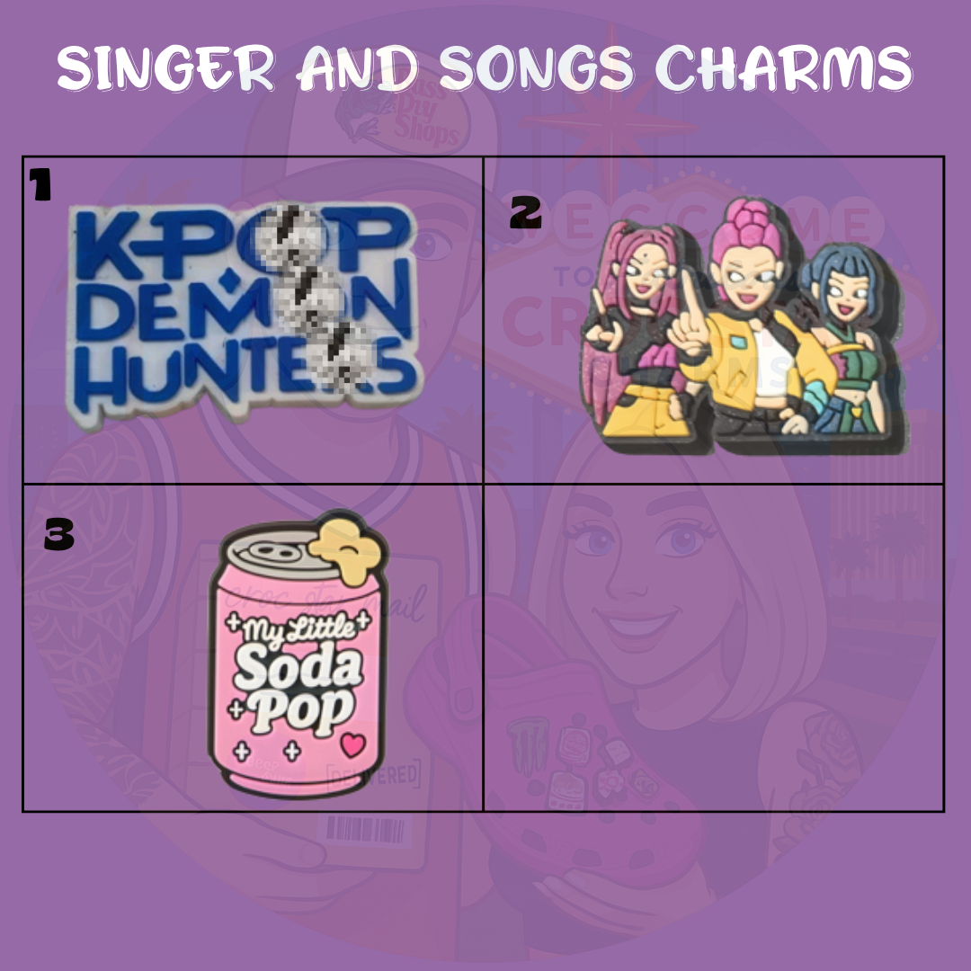 K-pop inspired shoe charms for clogs – cute idol fan accessories including heart hands, lightsticks, and music-themed icons – perfect for Korean pop fans and multi-stans