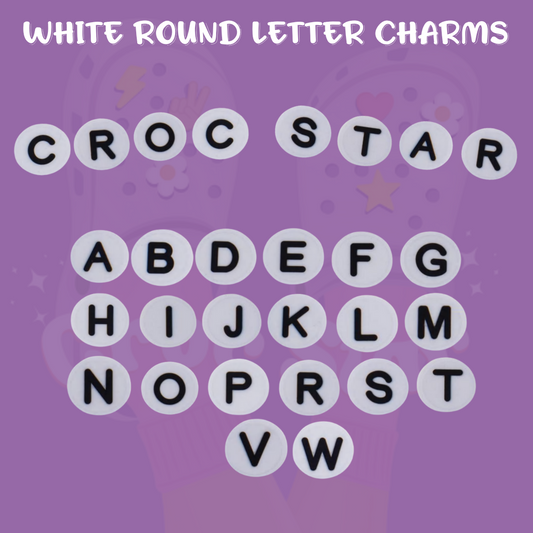 White Round Letter & Initial Croc Charms – A to Z