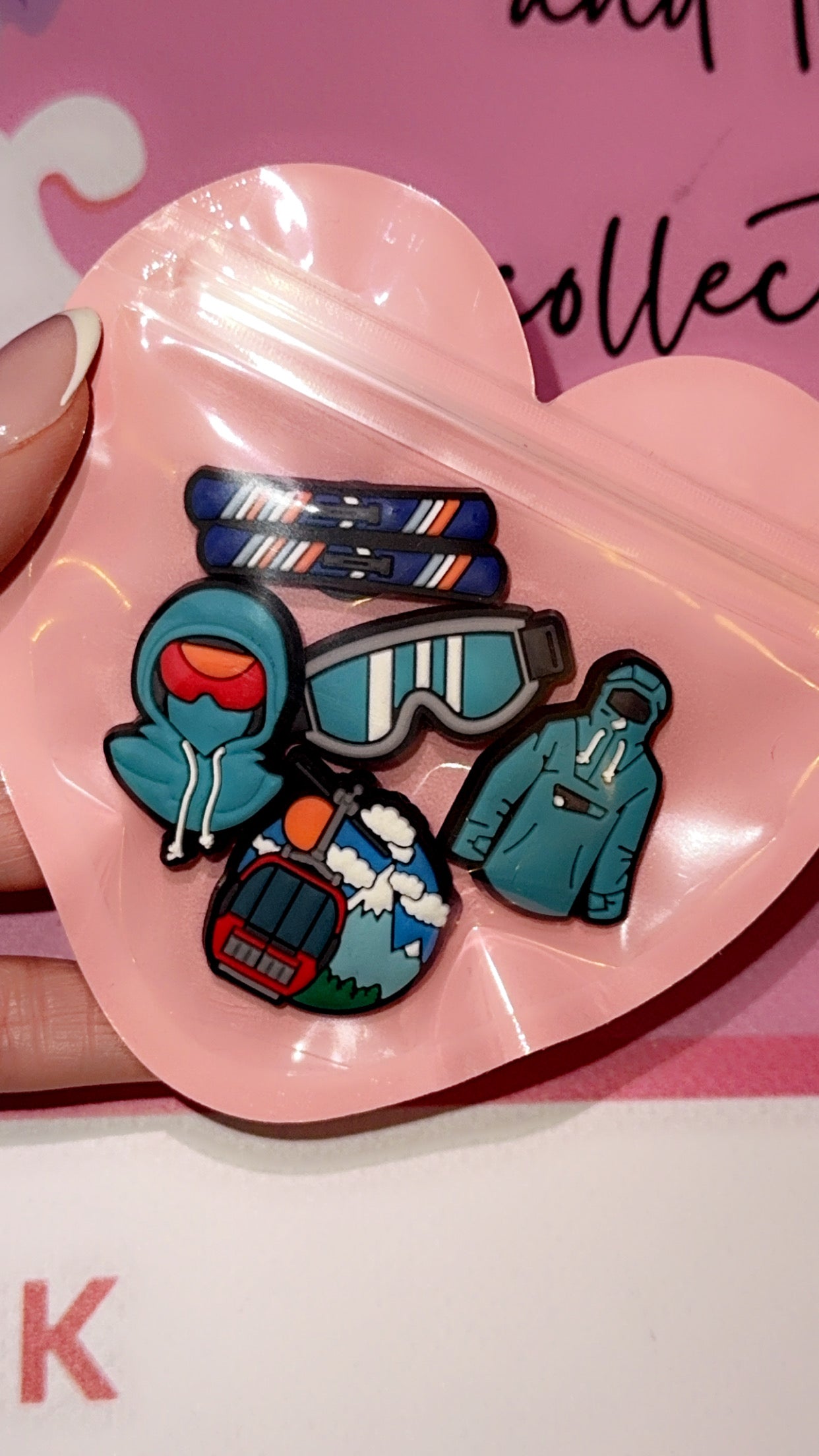 Ski and snowboard clog charms waterproof PVC set of five