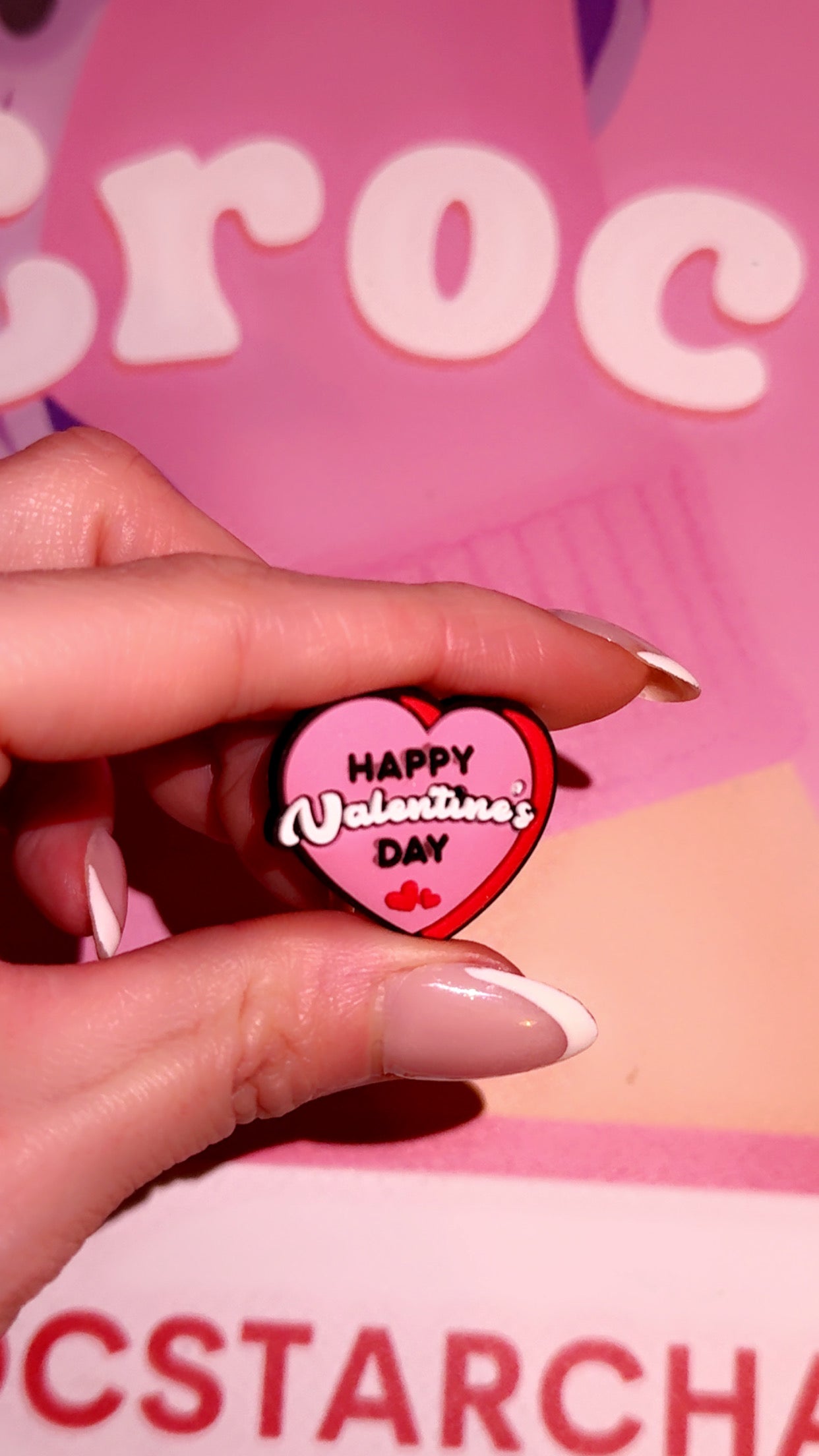 Valentine’s Day heart shaped Croc charm accessory in pink and red, perfect shoe decoration for Crocs and seasonal gifts
