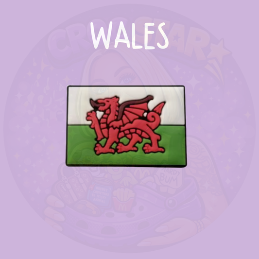 Welsh flag shoe charm featuring red dragon emblem