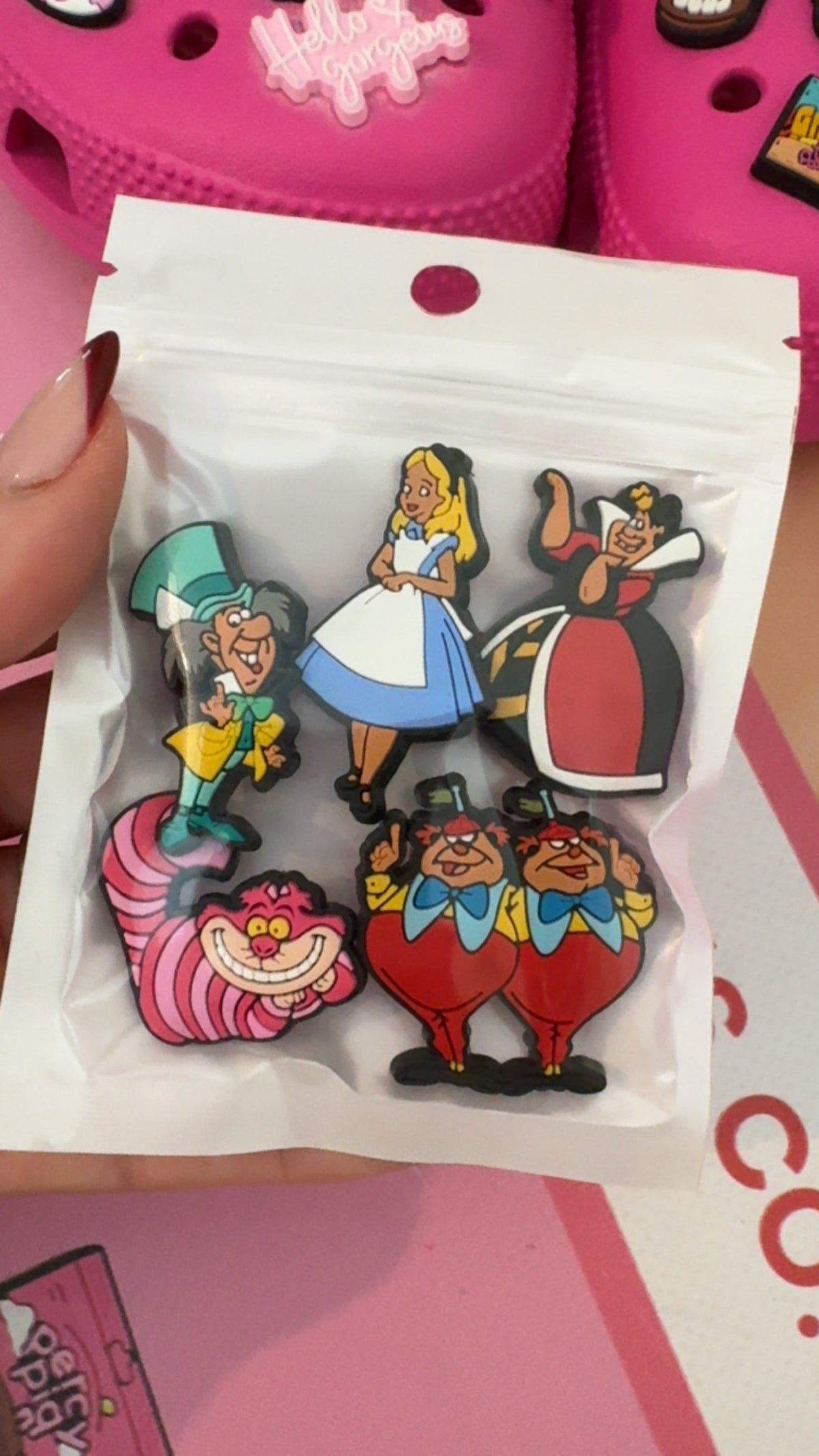 5 piece Alice in Wonderland character shoe charm set