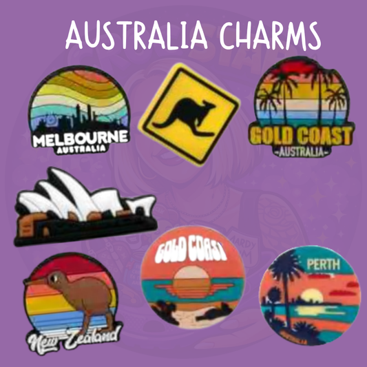 Australia Croc charms featuring Australian travel and souvenir designs