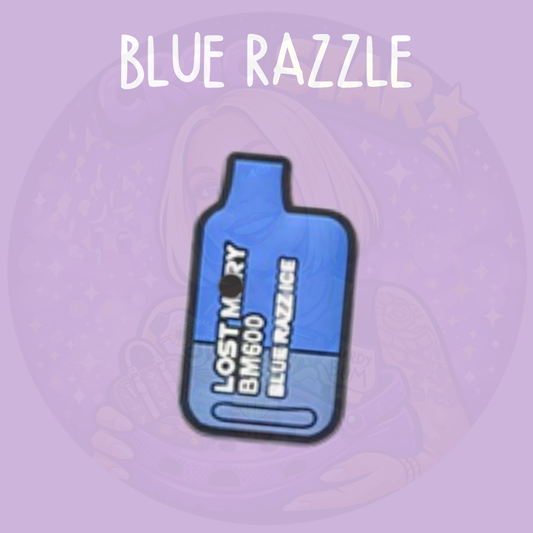Blue razz-inspired novelty shoe charm in a vibrant blue gadget-shaped design