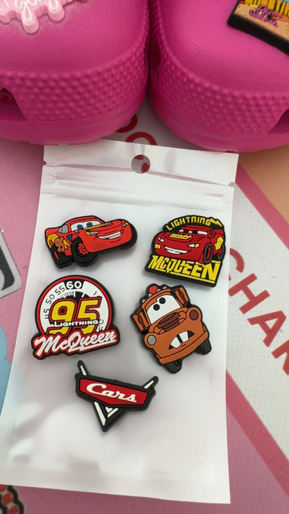 5 piece racing car shoe charm bundle