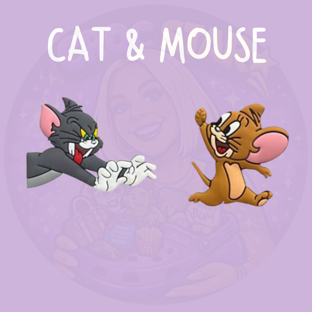 Cartoon cat and mouse shoe charm
