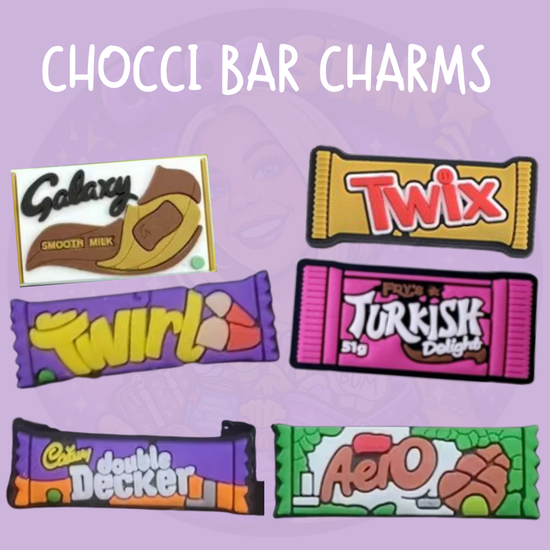 Assorted chocolate bar themed shoe charms