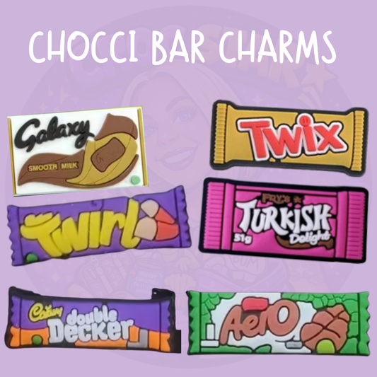 Assorted chocolate bar themed shoe charms