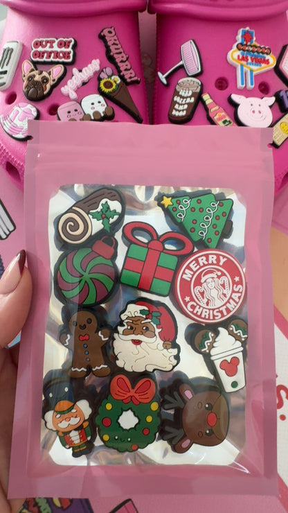 11 piece Christmas themed shoe charm bundle
