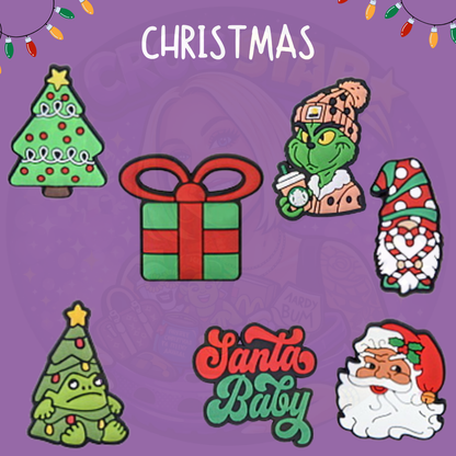 Christmas themed shoe charms with festive holiday designs