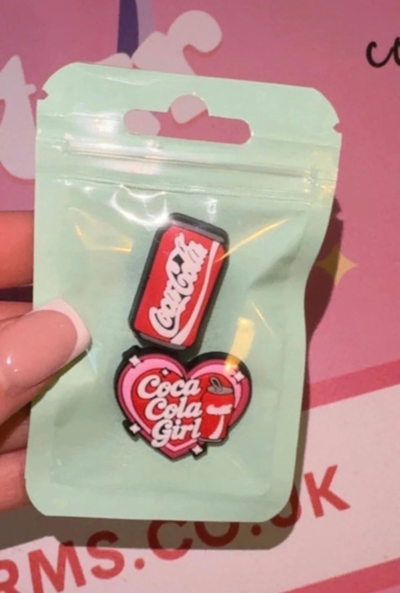 Coca Cola croc charms set with pink girly soda design