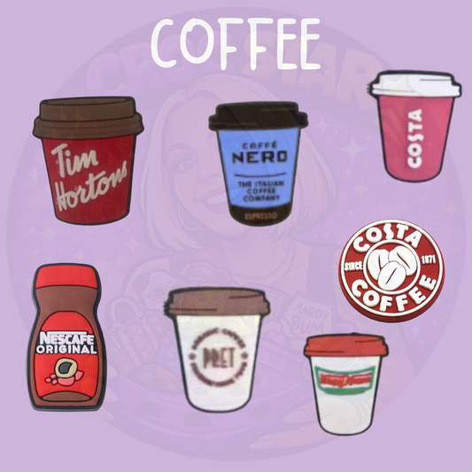 Cute coffee cup shoe charm for decorating clogs and casual footwear