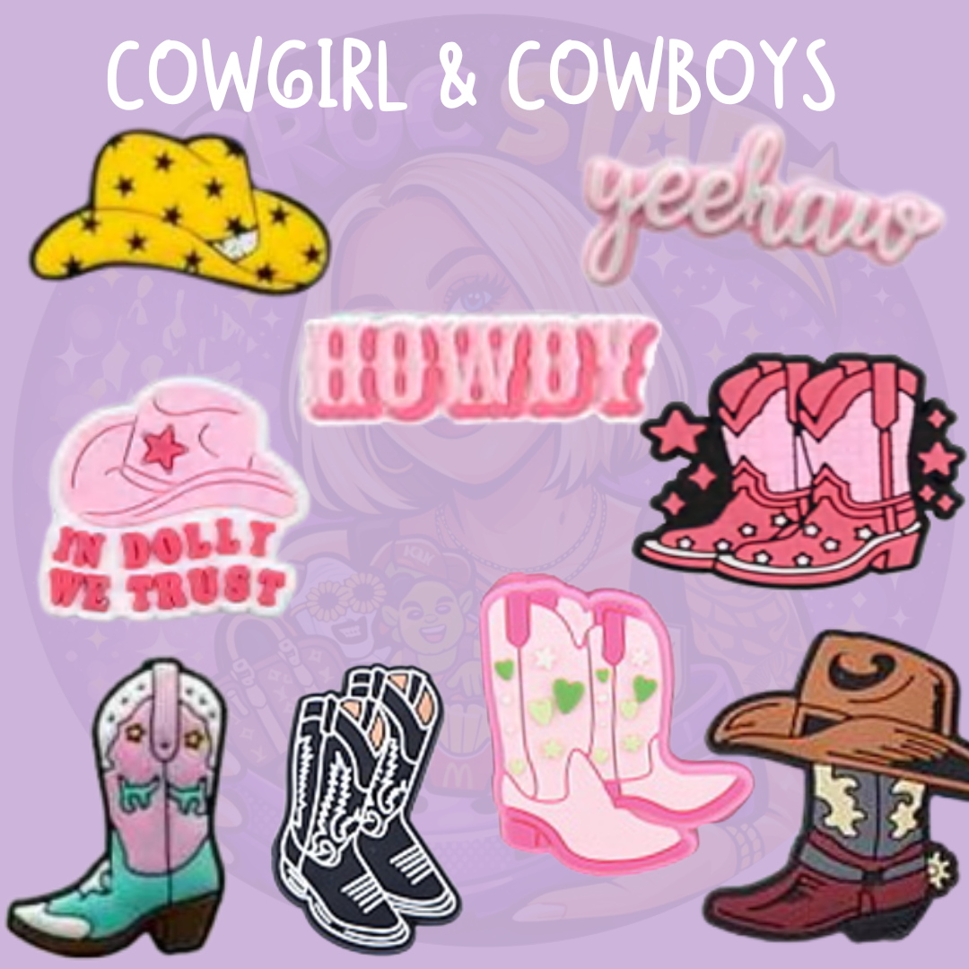Cowgirl and cowboy western shoe charms for clogs