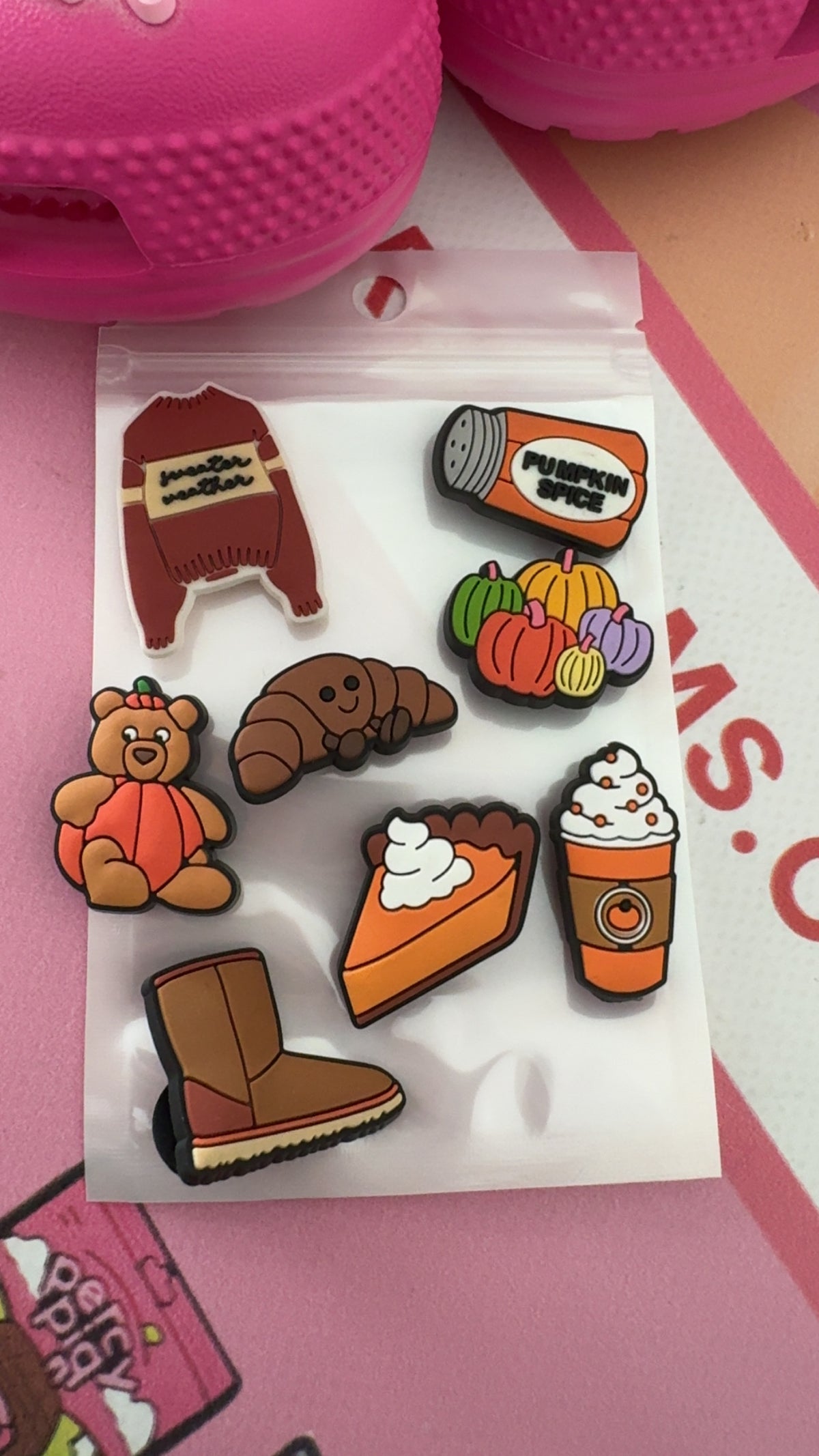 October Monthly Charm Pack | 8 Autumn Croc Charms | Pumpkin Spice, Cozy Coffee, Pumpkin Pie & Fall Accessories