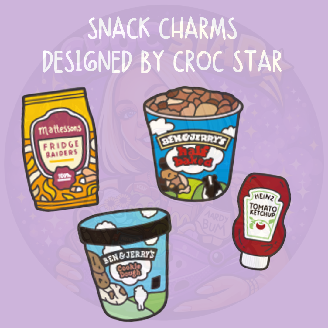 Croc Star designed food Croc charms featuring ice cream, Fridge Raiders and ketchup-inspired designs