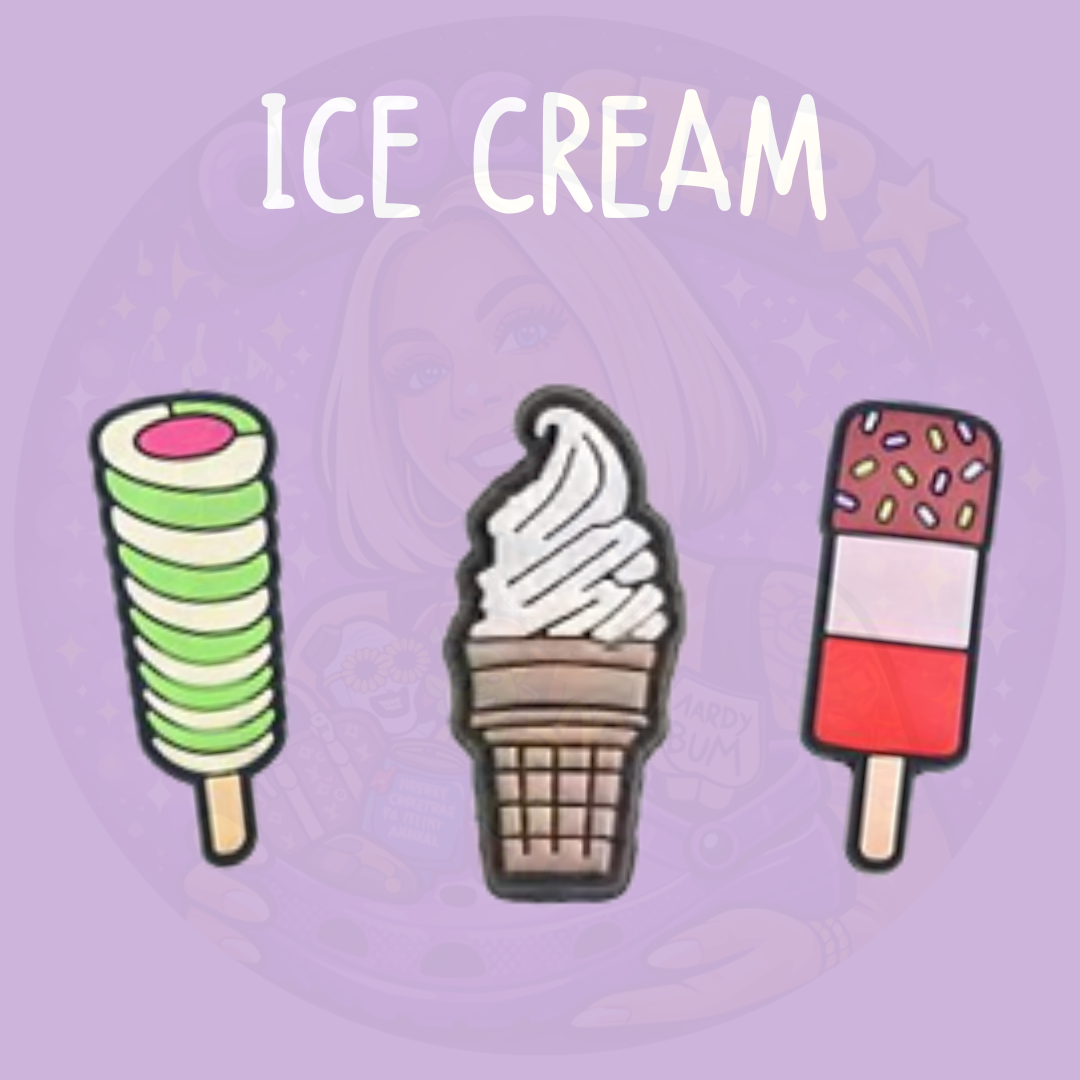 dessert themed croc charm attached to croc shoe