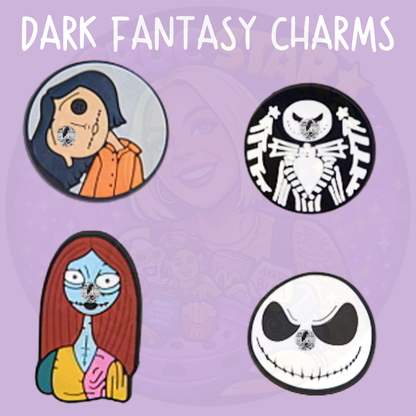 Dark fantasy croc charms with spooky gothic character designs