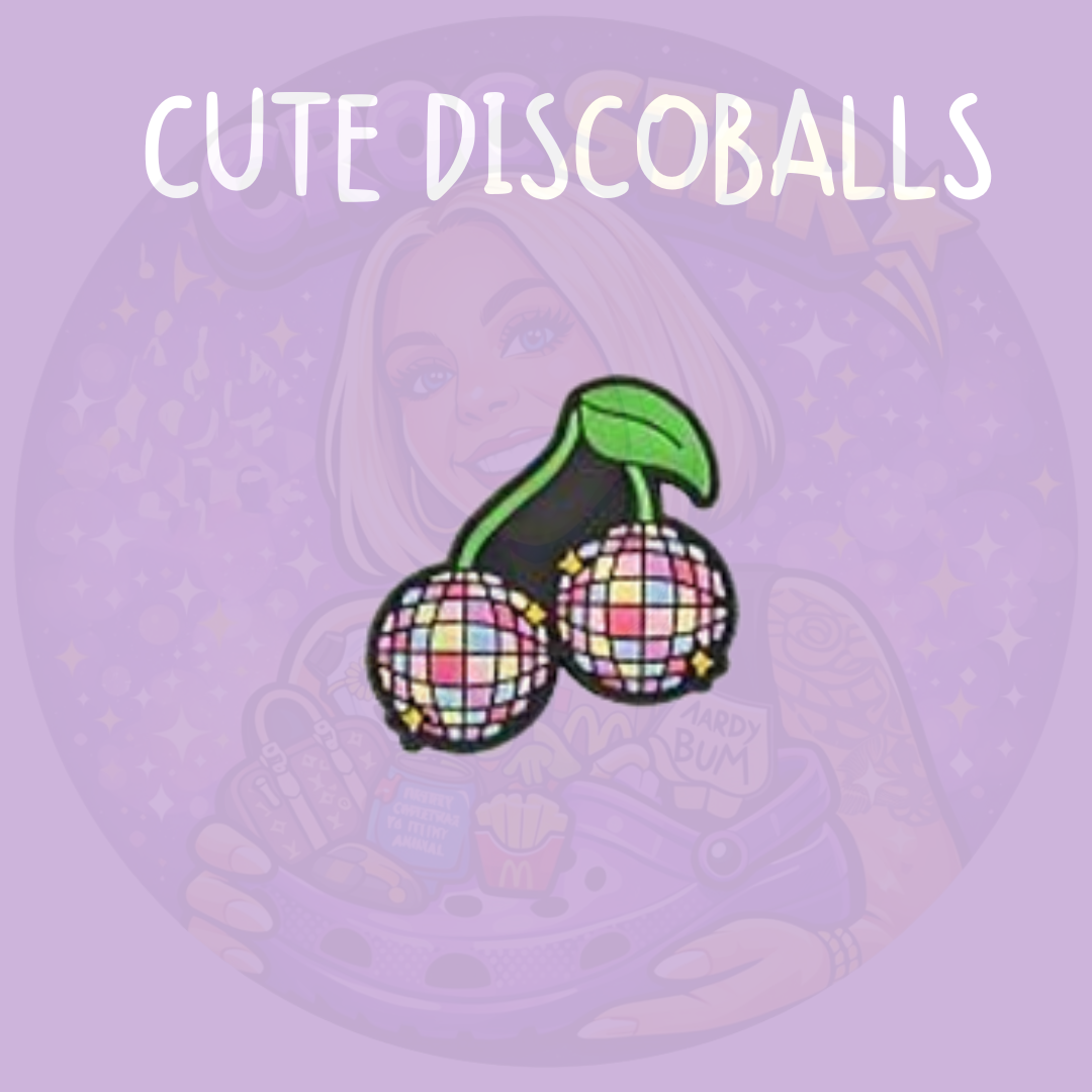 Disco cherry croc charm with sparkly disco ball design