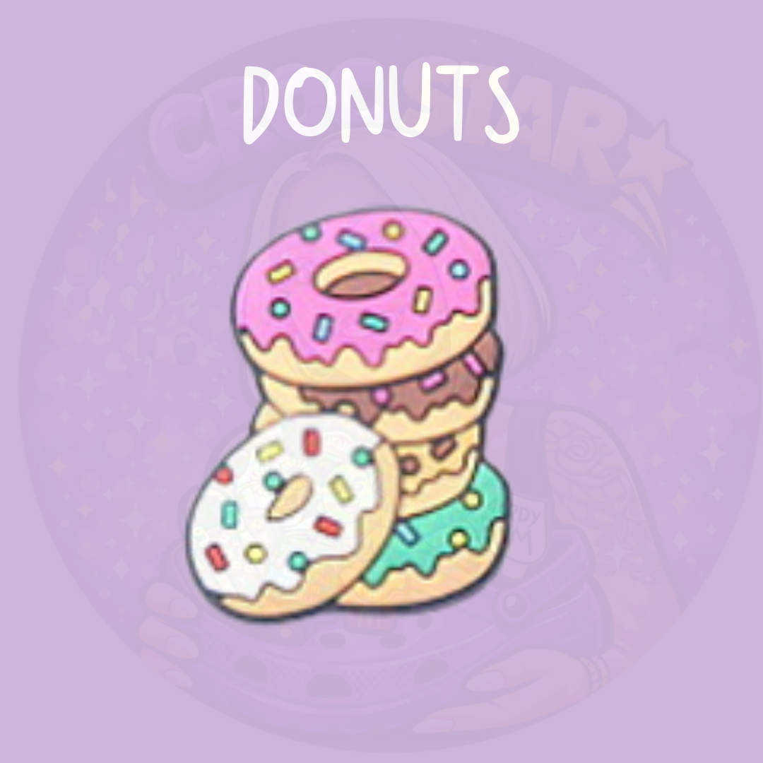 Cute donut stack croc charm with colourful icing and sprinkles
