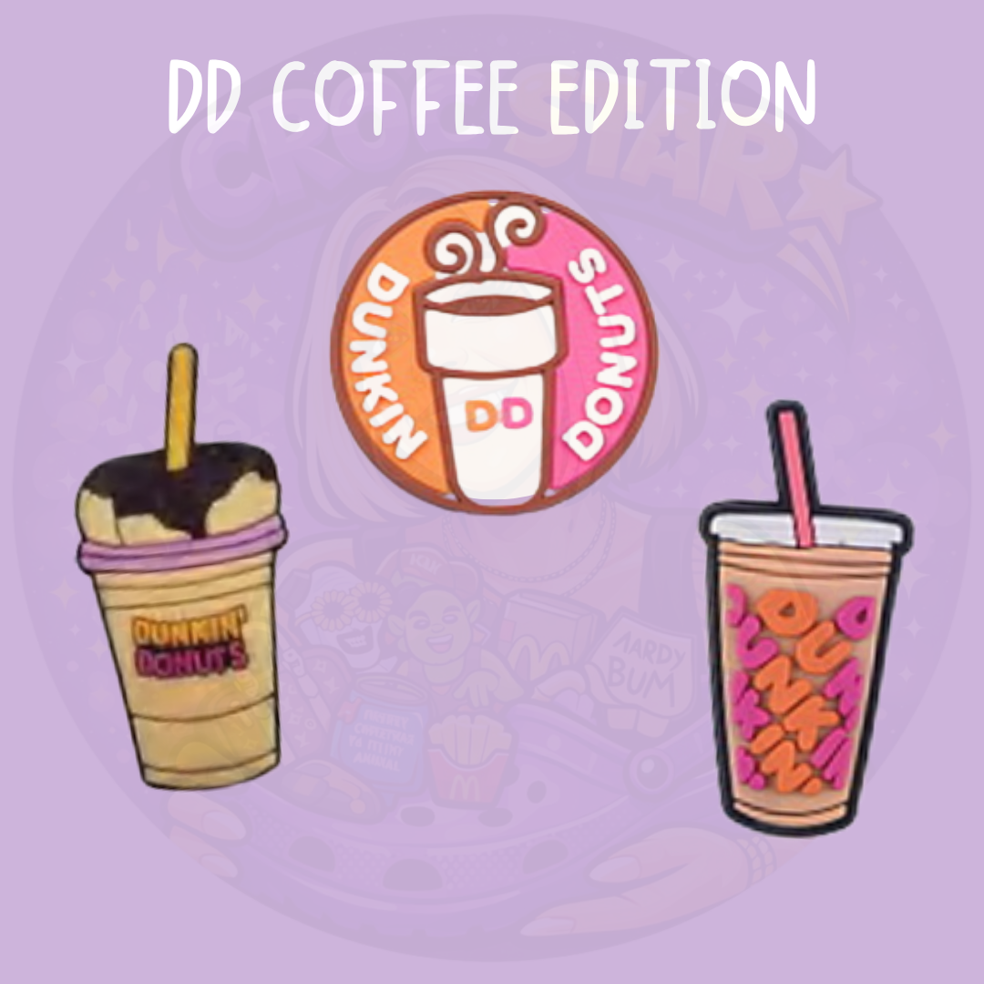 Dunkin coffee and donut themed shoe charms
