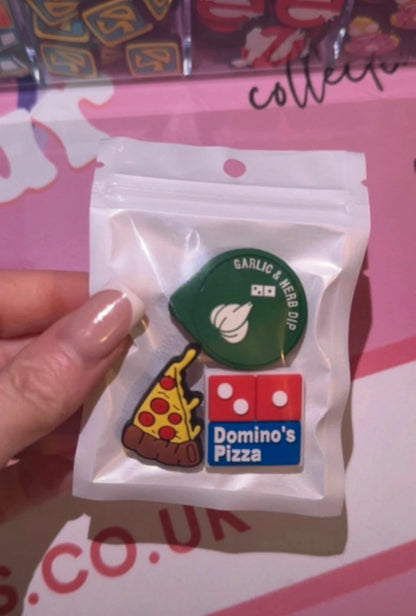 3 Pizza Shoe Charm Bundle | Takeaway Food Shoe Charms | Pizza Lover Clog Charm Bundle | Garlic Dip Charms | Cute Shoe Accessories