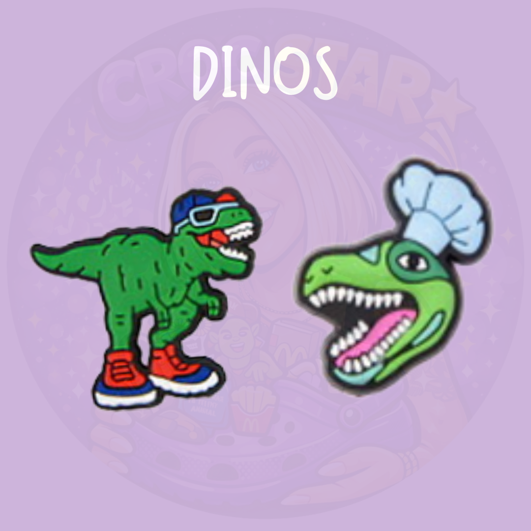 quirky dinosaur croc charm attached to croc shoe