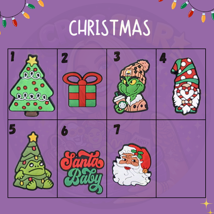 Christmas tree present and candy cane shoe charms