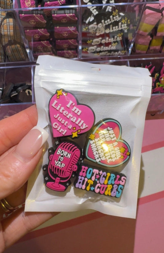 Hot girls hit curbs croc charms set with funny girly slogan designs