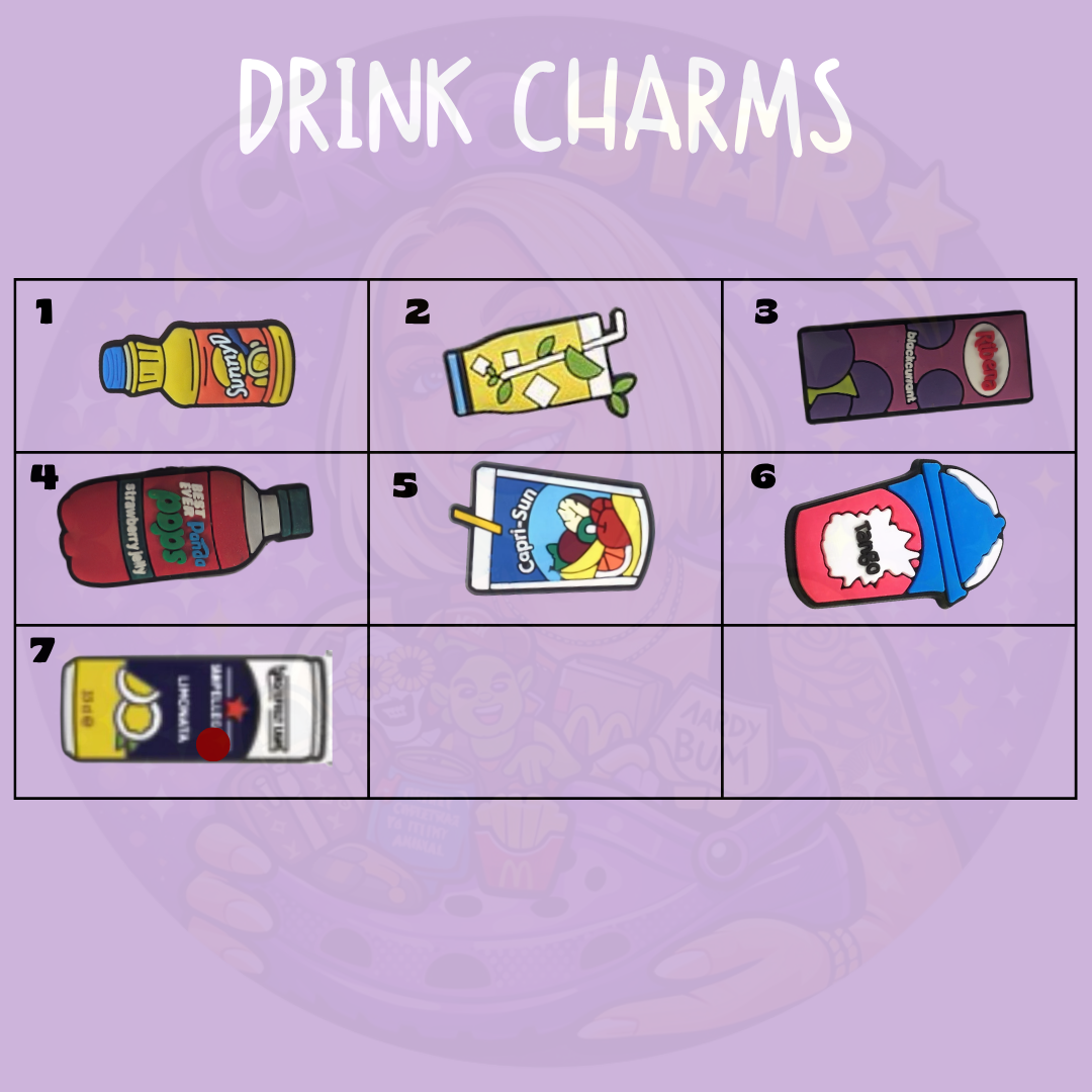 Nostalgic drink shoe charm set for clog style shoes
