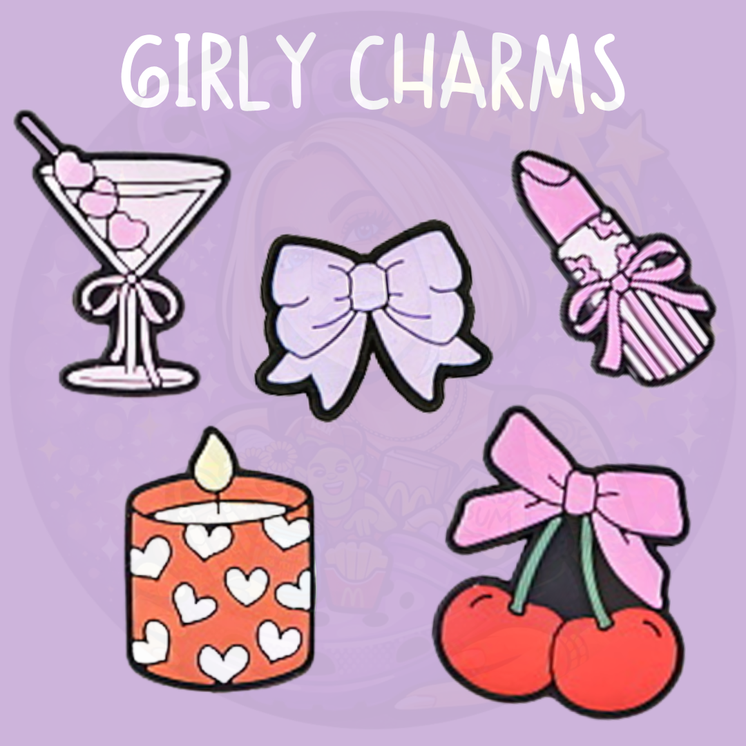 Pink and pretty croc charms with cute girly designs