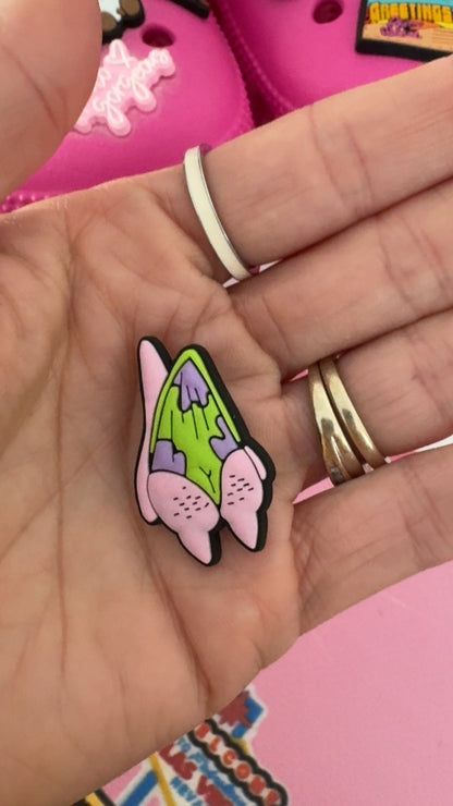 Yellow sponge and pink starfish croc-style shoe charms