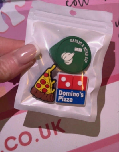 3 Pizza Shoe Charm Bundle | Takeaway Food Shoe Charms | Pizza Lover Clog Charm Bundle | Garlic Dip Charms | Cute Shoe Accessories