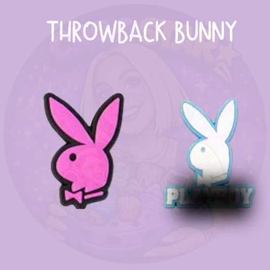 Retro bunny Croc charms featuring a bold pink rabbit silhouette and classic white bunny design